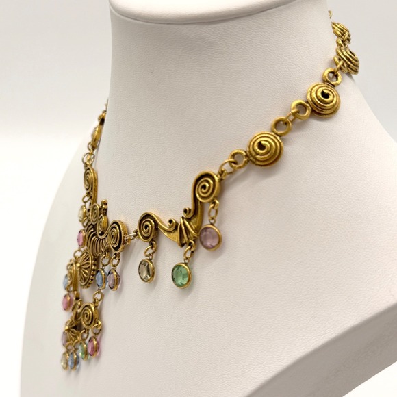 Vintage Unsigned Goldette Etruscan Revival Necklace Art Deco Nouveau - Picture 3 of 10